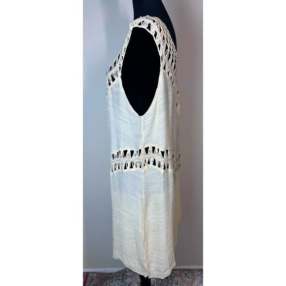 Womens Boho Crochet Swimsuit Cover Up Mini Dress One Size Beige Beach - Picture 6 of 7